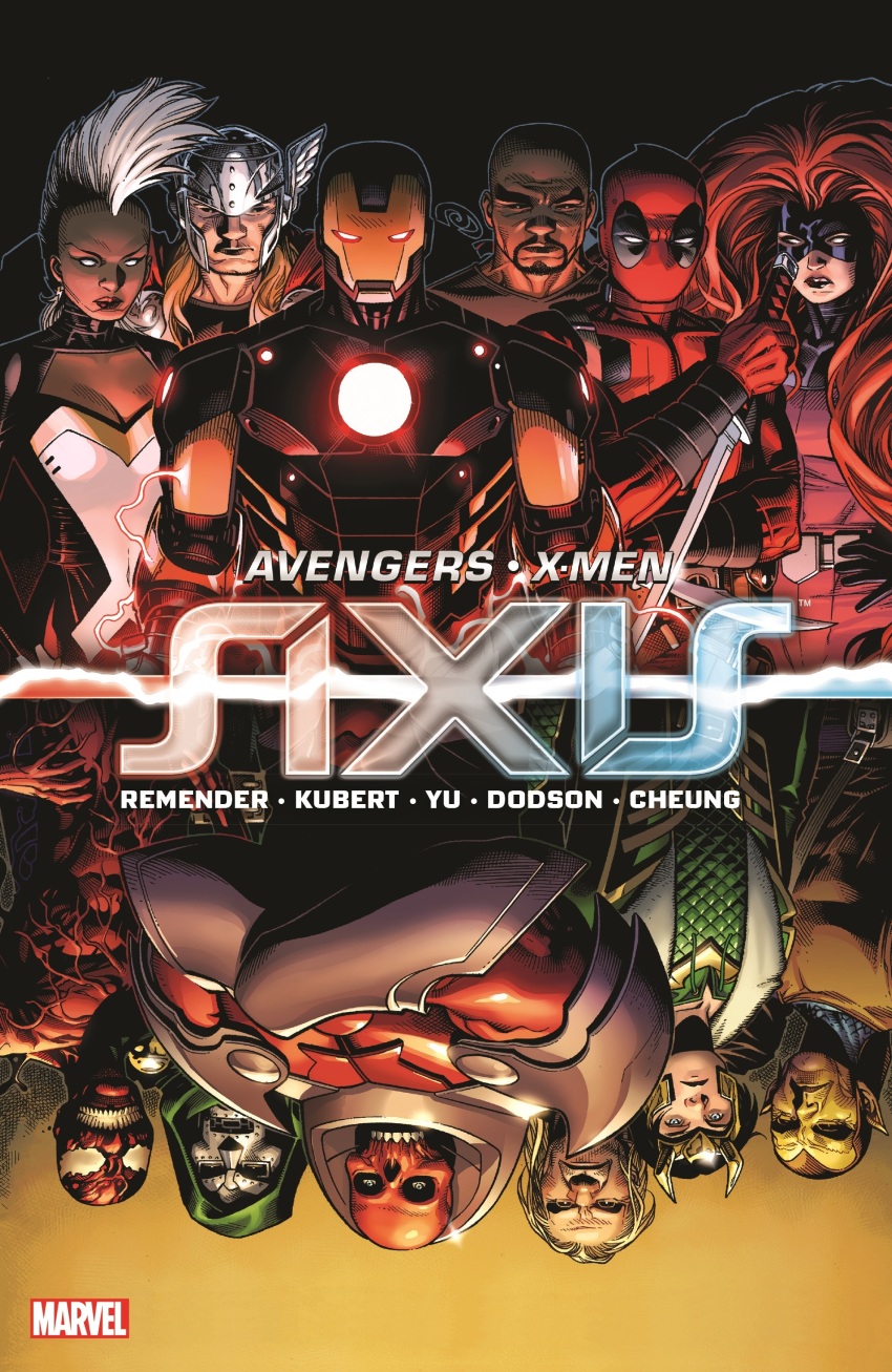 2girls 6+boys absurdres alien arc_reactor armor avengers_(series) bald black_gloves black_hair blue_eyes bodysuit breastplate breasts brothers brown_hat brown_tunic cape captain_america_(series) carnage_(marvel) character_request cleavage cloak coat colored_skin comic_cover copyright_logo copyright_name cover cover_page dark-skinned_female dark-skinned_male dark_skin deadpool deadpool_(series) doctor_doom domino_mask english_text eye_mask fake_horns fantastic_four gloves green_armor green_cloak green_coat green_hood green_shirt green_skin hat helmet highres hobgoblin_(marvel) holding holding_sword holding_weapon hood hood_up horned_headwear horns inhumans iron_man iron_man_(series) jim_cheung katana logo loki_(marvel) long_hair luke_cage marvel mask medusa_(marvel) metal_mask mohawk multicolored_armor multiple_boys multiple_girls muscular muscular_male official_art pointy_ears power_armor purple_bodysuit red_armor red_bodysuit red_cape red_gloves red_hair red_skin red_skull scale_armor shirt short_hair siblings spider-man_(series) storm_(x-men) sword teeth thor_(marvel) thor_(marvel)_(series) tony_stark tunic upside-down weapon western_comics_(style) white_hair winged_helmet x-men yellow_armor