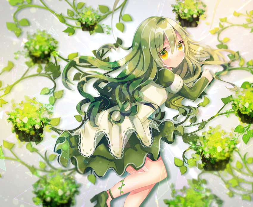 Anime girl green hair green eyes