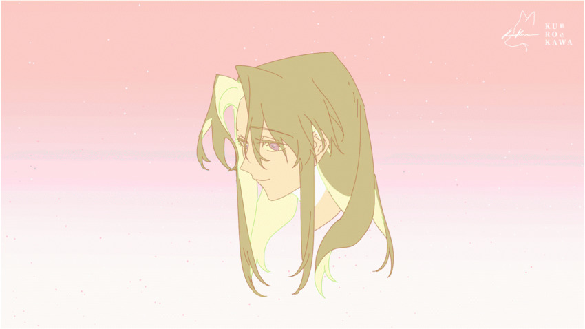 1girl animated animated_gif artist_name blinking brown_hair choker closed_mouth eyelashes flower gradient_background lang_ji looking_afar original parted_bangs plant portrait purple_eyes smile solo vines watermark white_choker white_flower