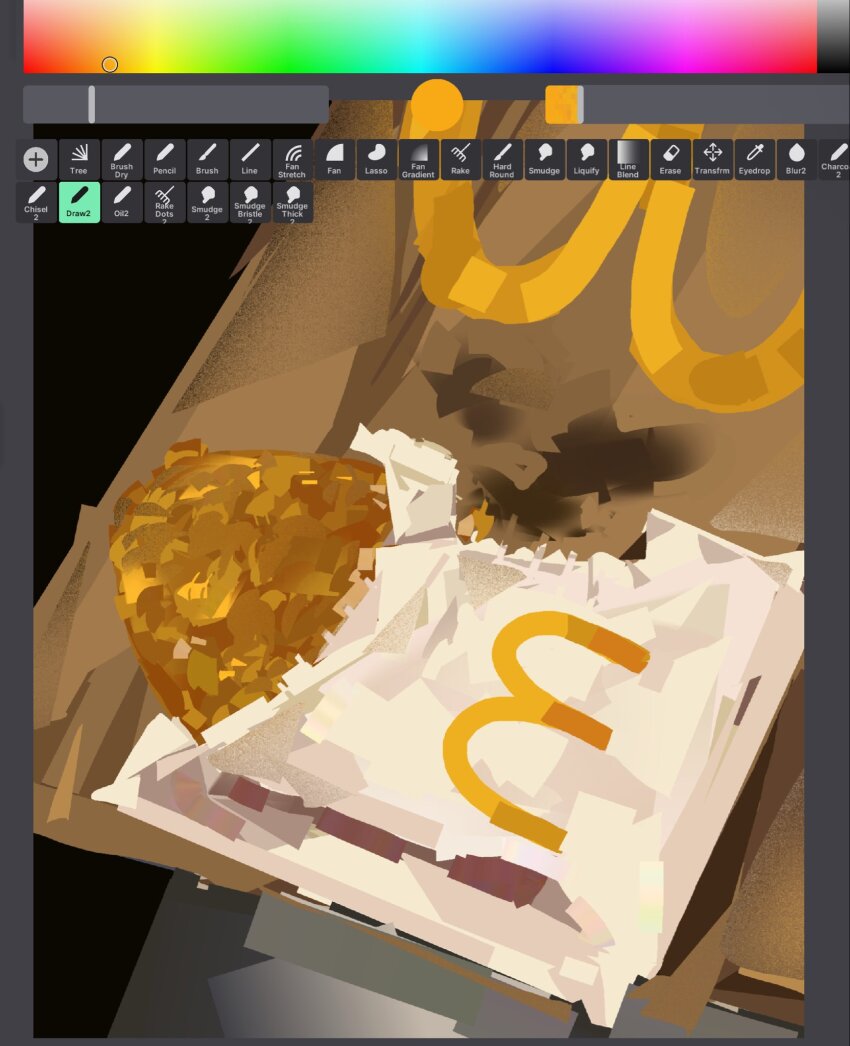 art_program_in_frame commentary english_commentary food_focus from_above hash_browns highres junbuug mcdonald's no_humans original painterly screencap