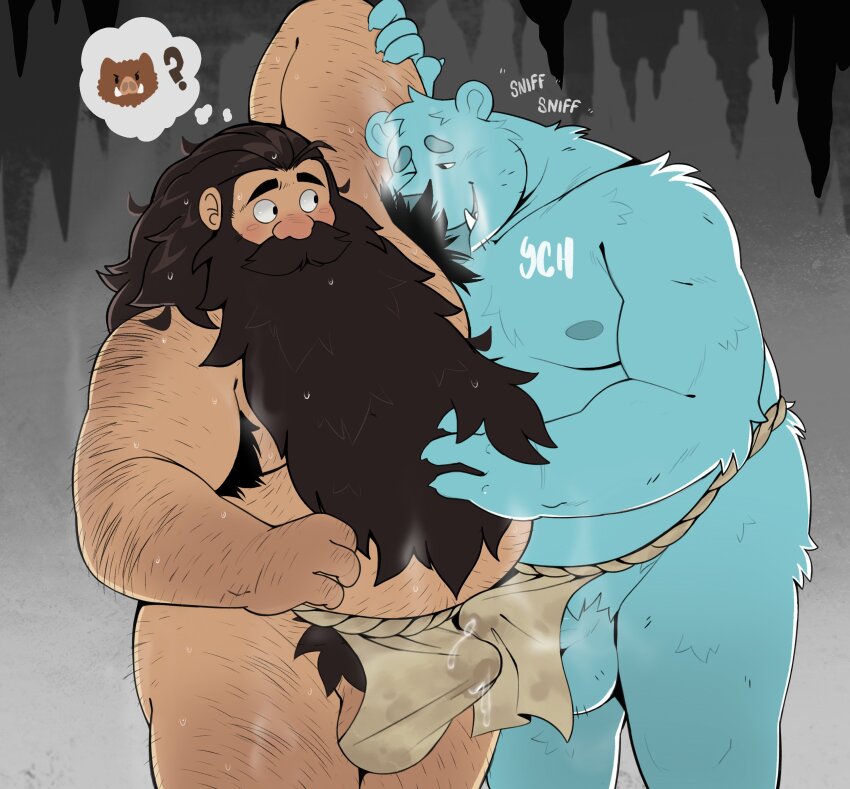 2boys absurdres arm_up armpit_hair armpit_hair_peek bara beard big_belly blush boar bulge bulge_press bulges_touching cowboy_shot dungeon_meshi dwarf erection erection_under_clothes excessive_armpit_hair excessive_pubic_hair facial_hair fat fat_man fundoshi furry furry_male furry_with_non-furry hairy highres interspecies japanese_clothes knuckle_hair large_pectorals large_variant_set licking licking_armpit long_beard looking_at_another male_focus male_pubic_hair multiple_boys mustache nipples original pectorals penis precum precum_through_clothes pubic_hair senshi_(dungeon_meshi) smelling smelling_armpit sparse_ass_hair sparse_chest_hair sparse_navel_hair spazz_bear speech_bubble standing sweat thick_arm_hair thick_leg_hair thick_mustache thought_bubble uncensored variant_set very_hairy very_long_beard very_sweaty yaoi ych_commission