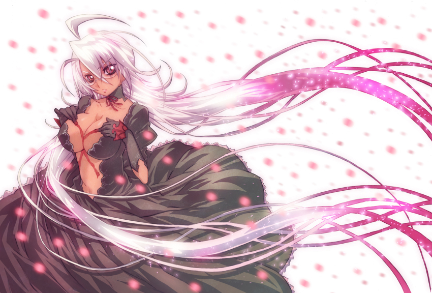 Black skinned anime girl with white hair