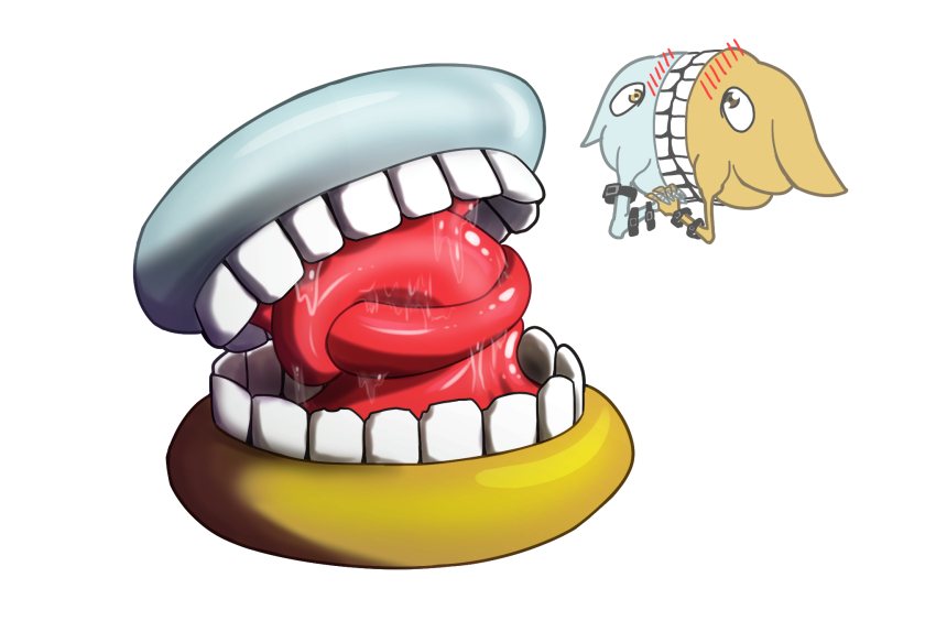 digimon french_kiss highres kiss platinumscumon scumon simple_background teeth tongue what white_background bad_tag yellow_eyes