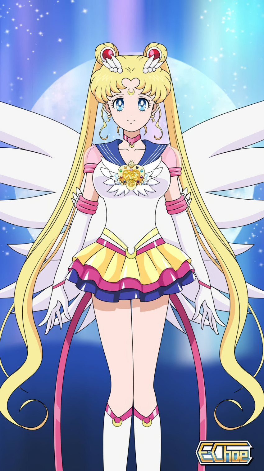 1girl adult_swim angel_wings bishoujo_senshi_sailor_moon bishoujo_senshi_sailor_moon_r bishoujo_senshi_sailor_moon_r:_the_movie bishoujo_senshi_sailor_moon_s bishoujo_senshi_sailor_moon_s:_the_movie bishoujo_senshi_sailor_moon_s_the_movie:_kaguya-hime_no_koibito bishoujo_senshi_sailor_moon_supers bishoujo_senshi_sailor_moon_supers:_the_movie bishoujo_senshi_sailor_moon_supers_the_movie:_sailor_9_senshi_shuuketsu!_black_dream_hole_no_kiseki blonde_hair blue_eyes e.choe_(artist) eternal_sailor_moon highres sailor_moon sailor_senshi_uniform solo super_sailor_moon super_sailor_moon_(stars) toei_company toonami tsukino_usagi wings