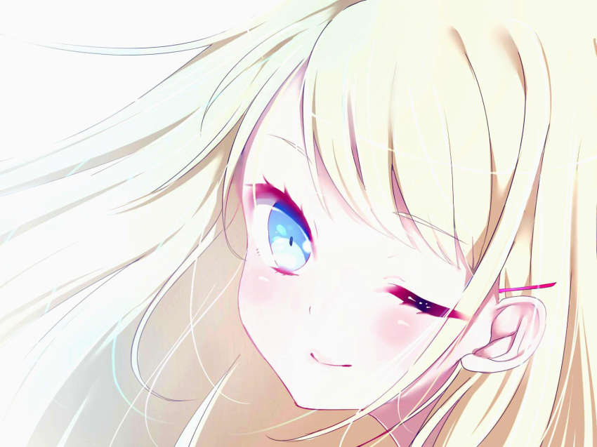 Anime girl with blonde hair and pink eyes