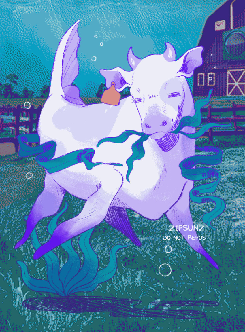 air_bubble animated animated_gif artist_name barn bubble commentary english_commentary fence highres no_humans omori photo_background seacow_(omori) seaweed watermark zipsunz