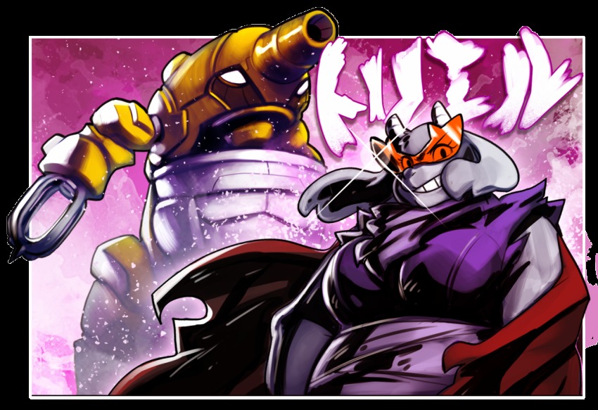 1girl animal_ears breasts cape eyecatch goat_ears goat_horns grin horns kamina_shades large_breasts mecha parody robot smile tengen_toppa_gurren_lagann toriel undertale utdr_(toby_fox) voodoothur