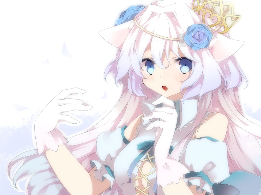 Anime girl with white hair and cat ears