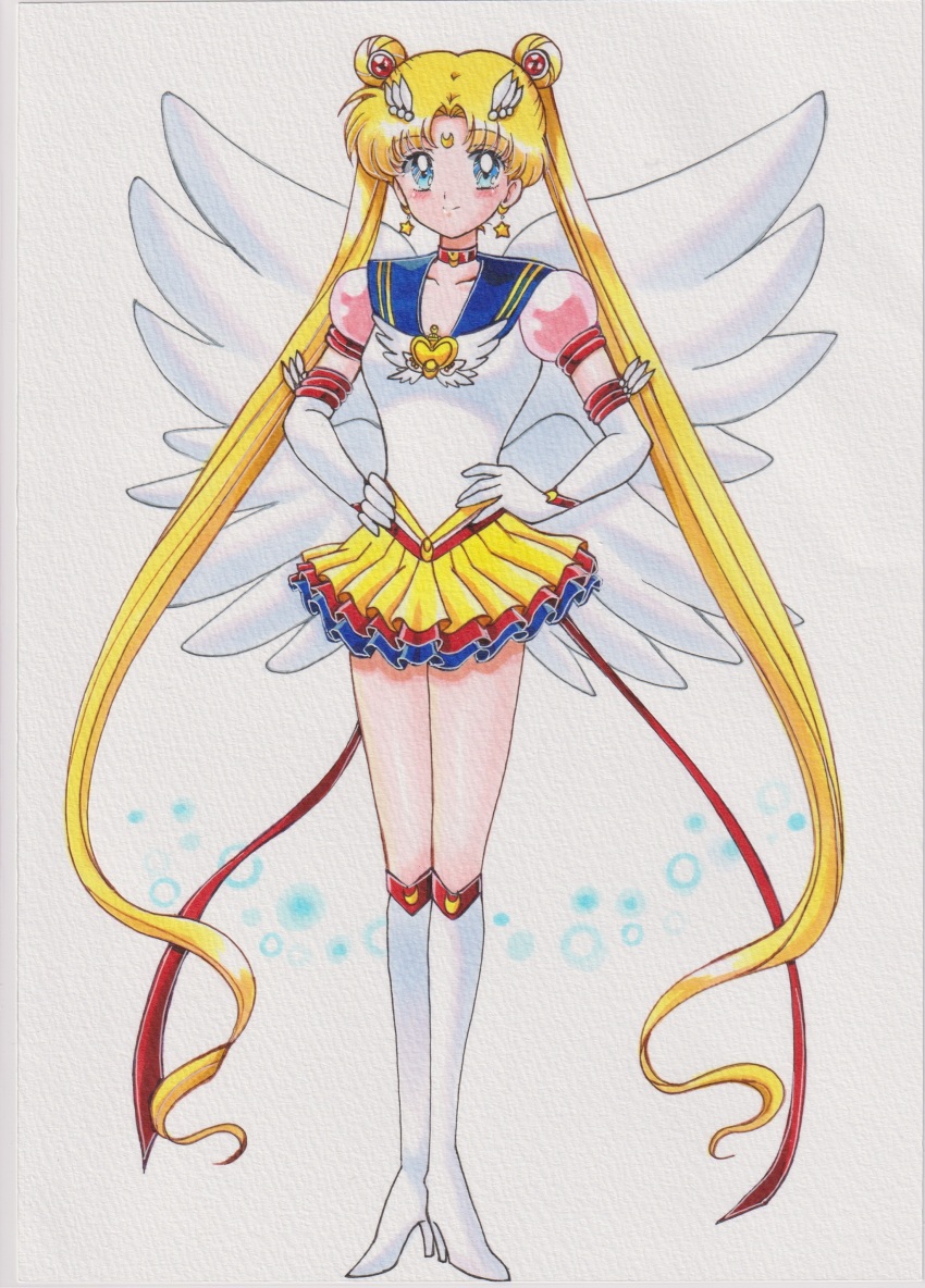 absurdres adult_swim bishoujo_senshi_sailor_moon bishoujo_senshi_sailor_moon_r bishoujo_senshi_sailor_moon_r:_the_movie bishoujo_senshi_sailor_moon_s bishoujo_senshi_sailor_moon_s_the_movie:_kaguya-hime_no_koibito bishoujo_senshi_sailor_moon_stars bishoujo_senshi_sailor_moon_supers bishoujo_senshi_sailor_moon_supers_the_movie:_sailor_9_senshi_shuuketsu!_black_dream_hole_no_kiseki blonde_hair blue_eyes blue_sailor_collar blue_skirt boots brooch chikoto_(kztc4472) choker collarbone crescent crescent_earrings crescent_facial_mark double_bun earrings elbow_gloves eternal_sailor_moon facial_mark forehead_mark full_body gloves hair_bun hair_ornament heart heart_brooch highres jewelry knee_boots layered_skirt long_hair magical_girl pink_sleeves puffy_short_sleeves puffy_sleeves red_choker red_skirt sailor_collar sailor_moon sailor_senshi sailor_senshi_uniform short_sleeves skirt star_(symbol) star_earrings toei_company toonami traditional_media tsukino_usagi twintails viz_media white_boots white_gloves wing_brooch wings yellow_skirt