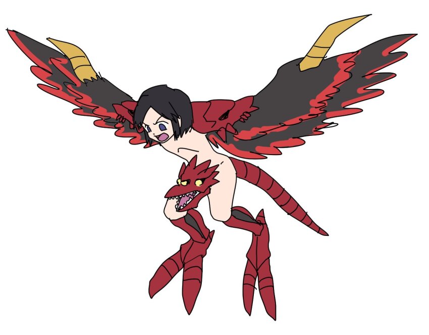 1boy digimon kimura_kouichi male_focus sharp_teeth skull solo tail teeth velgrmon what bad_tag wings