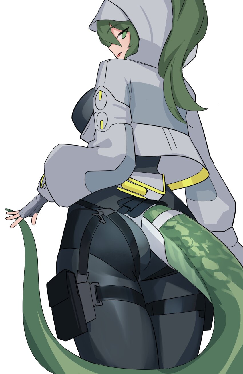 1girl arknights arknights:_endfield ass bodysuit cassiri fluorite_(arknights) green_eyes green_hair highres reptile_girl tagme tail