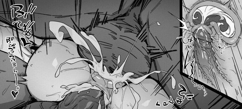 1girl 2boys absurdres anal anus ass cross-section cum cum_in_ass cum_in_pussy cum_overflow dark-skinned_male dark_skin deep_penetration dutch_angle ejaculation genshin_impact greyscale group_sex hetero highres internal_cumshot long_hair mating_press mmf_threesome momo_sam monochrome motion_lines multiple_boys nilou_(genshin_impact) penis pussy reverse_cowgirl_position sex sound_effects straddling sweat testicles threesome uncensored uterus vaginal