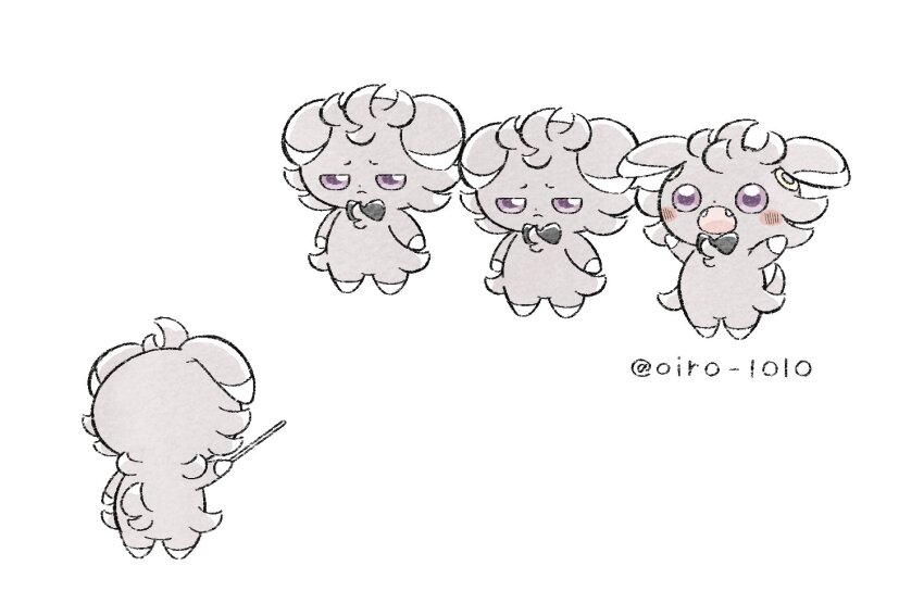 4others arms_up blush_stickers bow bowtie conductor_baton crossover espurr fangs frown gen_6_pokemon half-closed_eyes multiple_others nintendo no_humans open_mouth orio_1010 pokemon pokemon_(creature) pokemon_focus purple_eyes rhythm_tengoku white_background