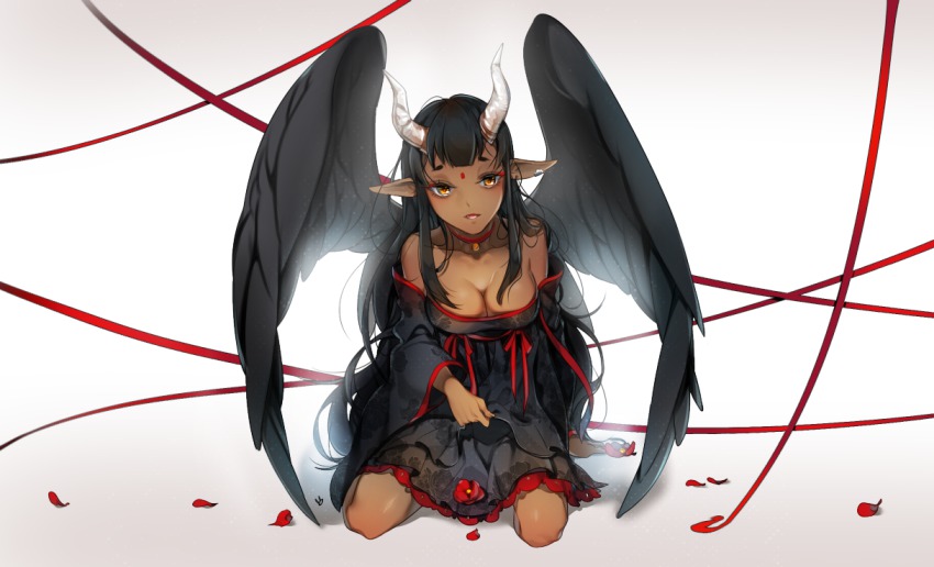 Anime demon girl with black hair