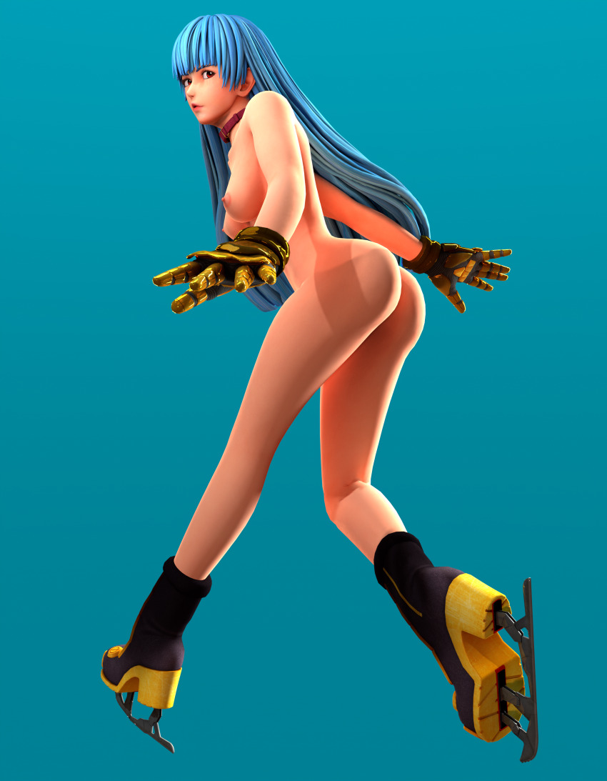 1girl 3d absurdres blue_hair breasts breasts_out highres kula_diamond modeling nude nude_modeling skates snk the_king_of_fighters the_king_of_fighters_xv