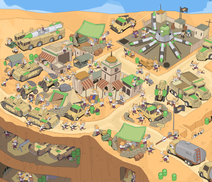 ! 19vodnik 6+girls absurdres assault_rifle browning_m2 cat_girl cave command_&amp;_conquer command_&amp;_conquer:_generals crossover dump_truck flag global_liberation_army gun heavy_machine_gun highres holding holding_gun holding_weapon ladder machine_gun melty_blood metal_gear_(series) military military_base military_vehicle missile motor_vehicle multiple_girls neco-arc neco_spirit niko_(oneshot) oneshot_(game) pickup_truck pilk rifle rocket_launcher scud_missile tank tank_truck technical transporter_erector_launcher_(tel) truck tsukihime type-moon underground weapon