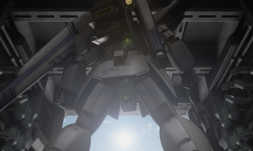3d blue_sky cloud commentary_request derivative_work earth_federation f91_gundam fake_screenshot gundam gundam_f91 machinery mecha mecha_focus mobile_suit no_humans realistic robot science_fiction sky smoke spacecraft spacecraft_interior thrusters tomholy vernier_thrusters