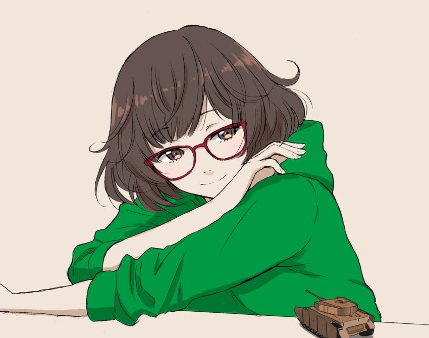 Anime girl short brown hair glasses