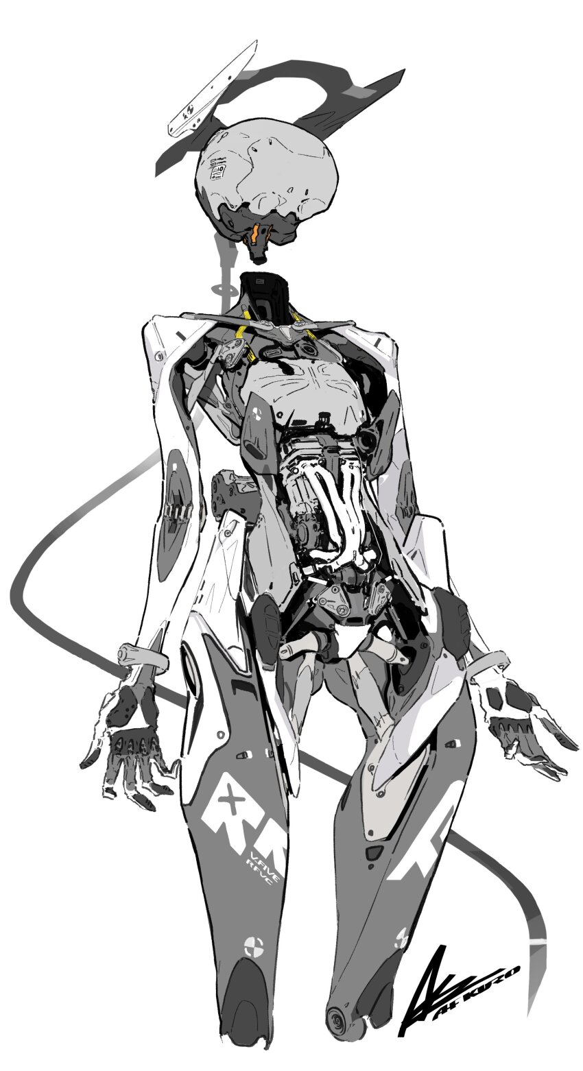 1girl absurdres afukuro android brain breasts cable engine grey_hair headgear highres joints mechabare original robot_joints shoujo_hatsudouki small_breasts solo