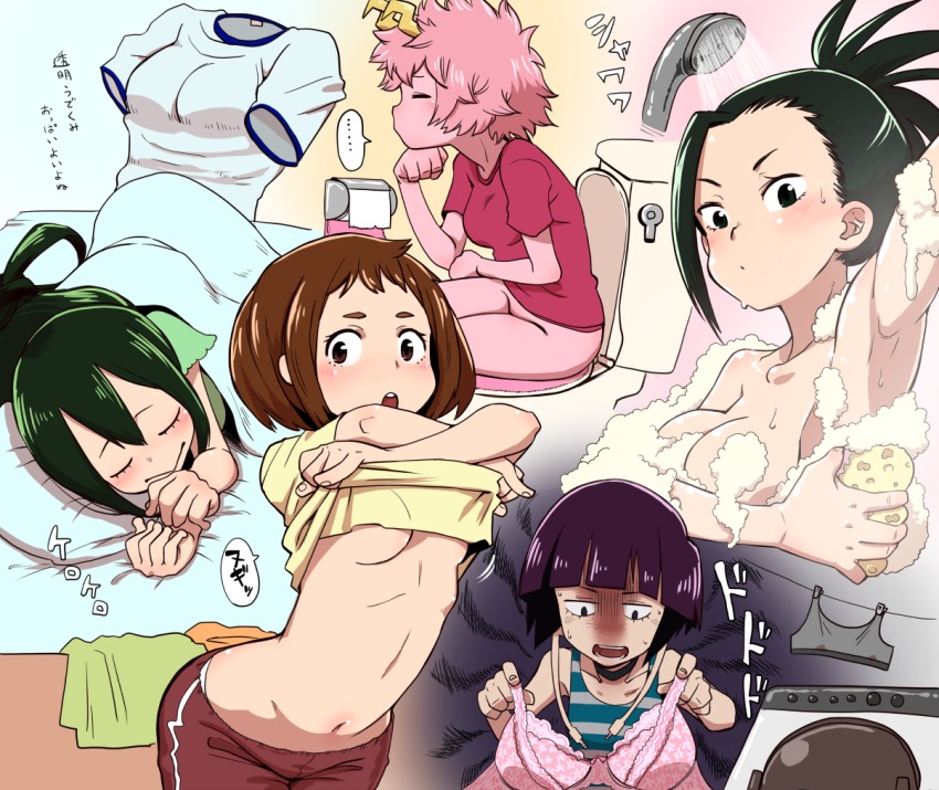 10s 6+girls ashido_mina asui_tsuyu bathing black_eyes black_hair blush boku_no_hero_academia bra breast_conscious breasts brown_eyes brown_hair closed_eyes clothes_lift colored_skin convenient_censoring green_hair hagakure_toru horns invisible jiro_kyoka large_breasts laundry long_hair looking_at_viewer medium_breasts multiple_girls navel panties panty_peek pillow pink_hair pink_skin purple_hair shirt_lift short_hair shower_head sleeping soap_bubbles soap_censor sponge sports_bra sweatdrop text_focus toilet toilet_paper toilet_use uchuu_ika under_covers underboob underwear undressing uraraka_ochako washing_machine yaoyorozu_momo