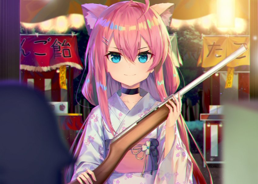 Anime girl with pink hair and cat ears