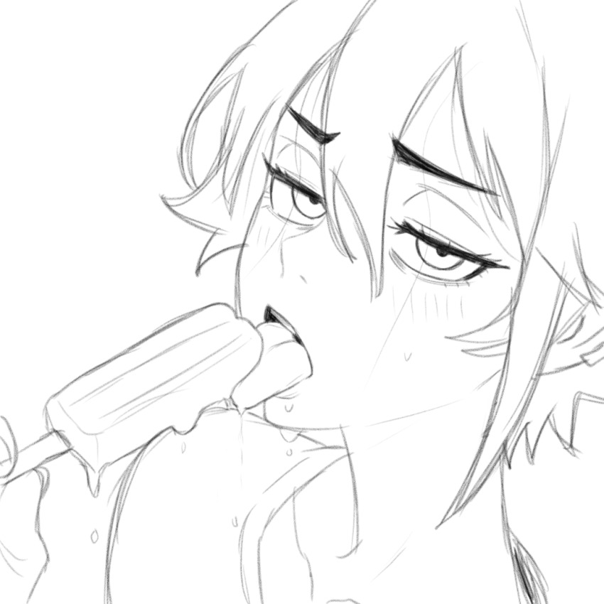 1girl blush breasts food ice_cream licking original shirt solo tongue tsuicaa