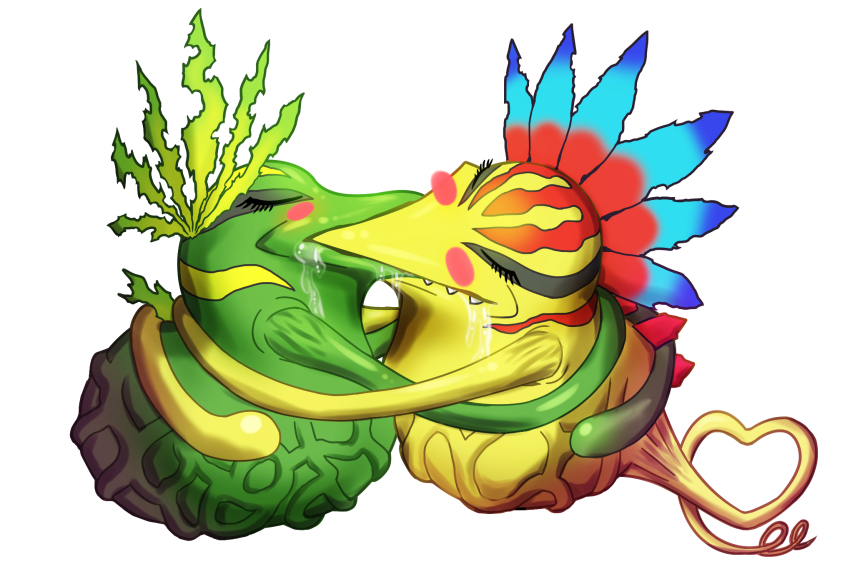 couple digimon digimon_(creature) french_kiss heart highres kiss simple_background vegimon what white_background bad_tag zassoumon