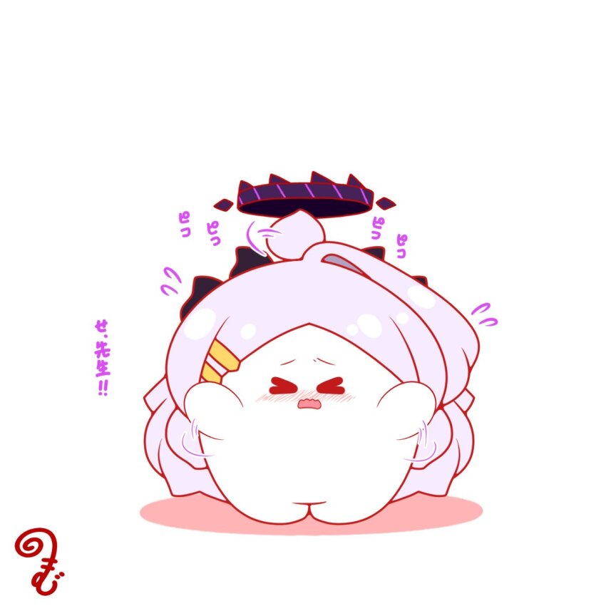 >_< afterimage ahoge ahoge_wag blue_archive blush closed_eyes colored_shadow commentary_request expressive_hair facing_viewer flying_sweatdrops full_body grey_hair hair_ornament hairclip halo highres hina_(blue_archive) horns kurukurumagical long_hair nose_blush open_mouth parted_bangs shadow simple_background single_hair_intake solo standing translation_request very_long_hair wavy_mouth white_background