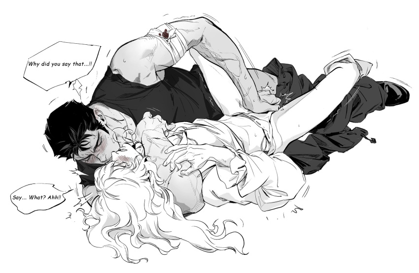 2025 2boys anal bad_tag berserk black_hair blush cum cumming cumming_hard dialogue_box ejaculating_while_penetrated ejaculation ext_focus femboy femboy_penetrated gray_scaling griffith_(berserk) guts_(berserk) long_hair luluzhang998873 male male_penetrated male_penetration monochrome multiple_boys muscular muscular_male orgasm pale_skin rough_sex sex short_hair submission talking white_background yaoi