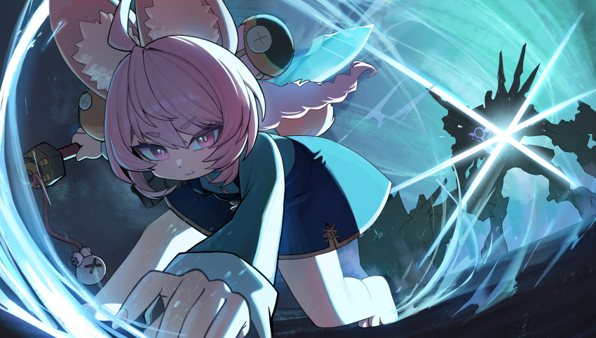 1girl absurdres animal_ears commentary english_commentary furry furry_female highres holding oro_(lsg0624) pink_eyes pink_hair rabbit_ears rabbit_girl tail zenless_zone_zero zhao_(zenless_zone_zero)