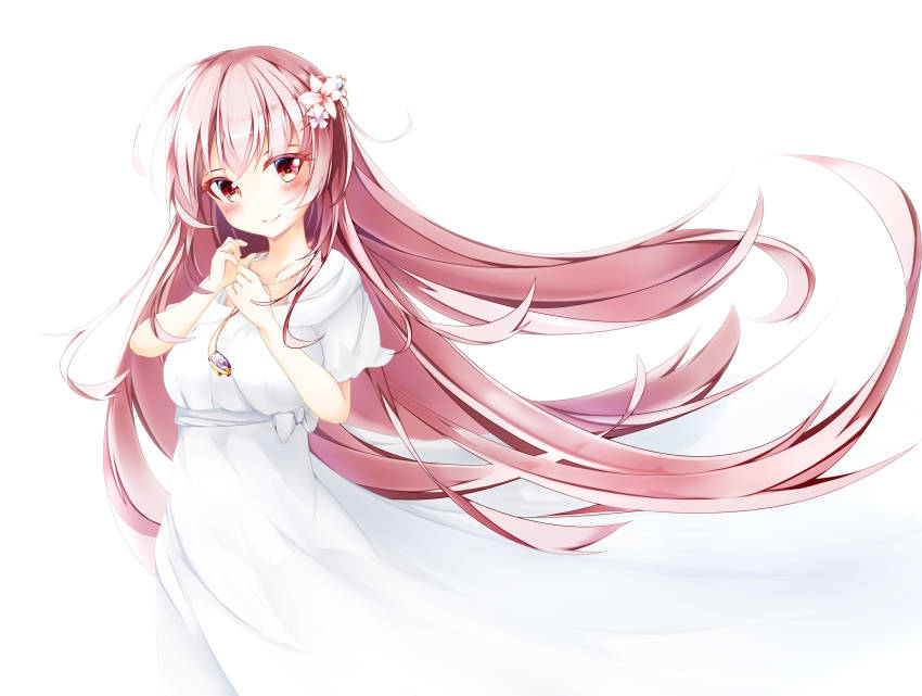 Anime girl with blonde hair and pink eyes