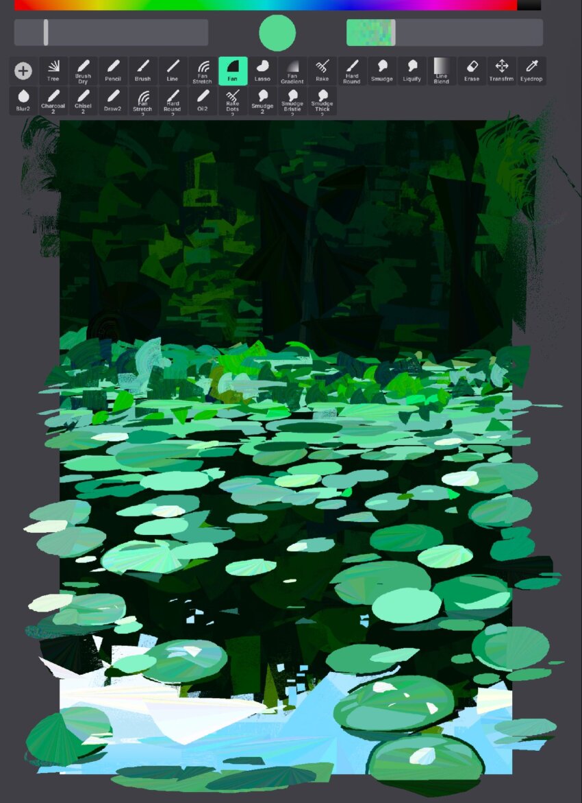 art_program_in_frame commentary day english_commentary highres junbuug landscape lily_pad nature no_humans original outdoors painterly pond scenery screencap