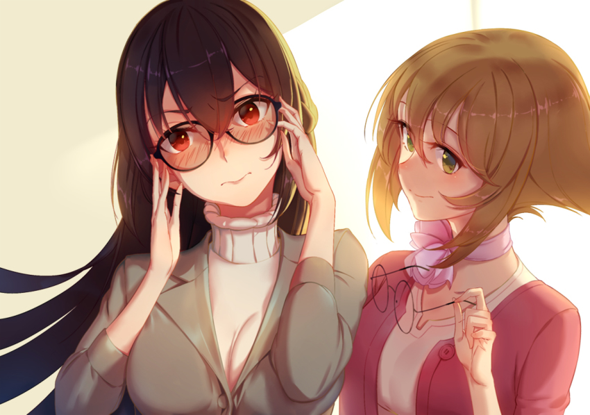 Anime girl short brown hair glasses