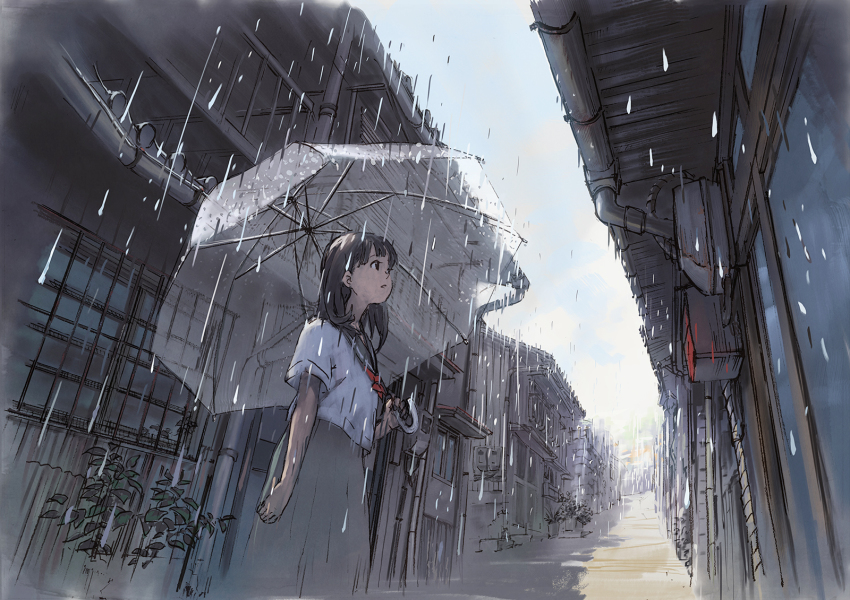 Anime girl in the rain