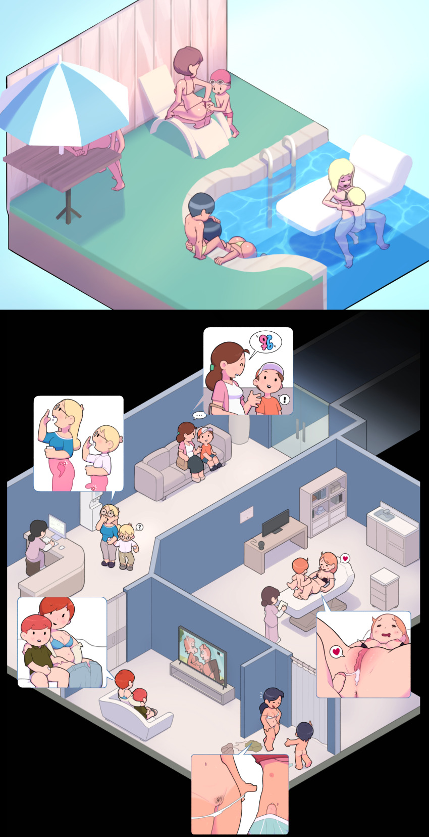 6+boys 6+girls absurdres after_vaginal aftersex age_difference anus bra breasts cum cum_in_pussy fellatio female_pubic_hair group_sex hetero highres incest isometric lying massage masturbation mature_female missionary mother_and_son multiple_boys multiple_girls navel nipples on_back oral orgy panties penis pool pubic_hair pussy pussy_juice sex sex_from_behind shota spread_legs swimsuit ta777371 tan tanline television underwear vaginal watching_television