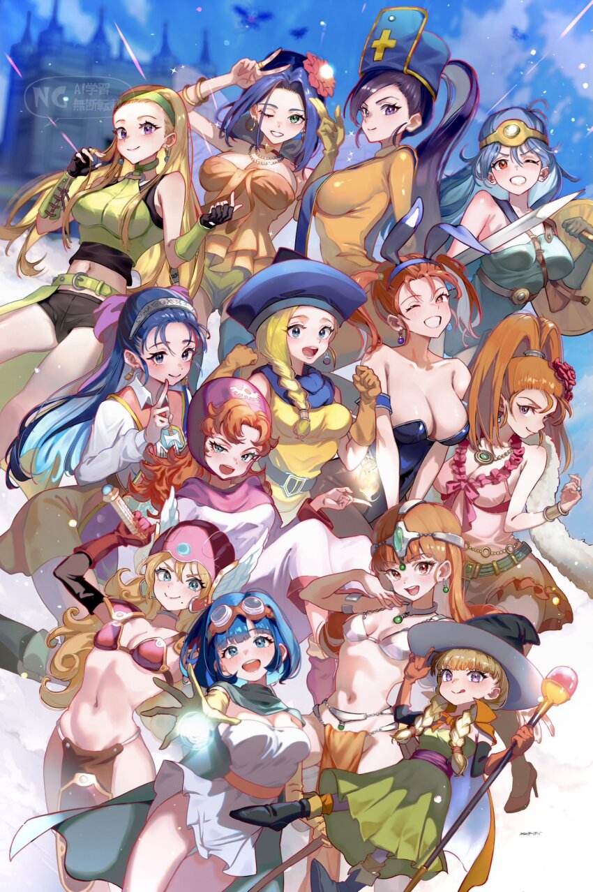 6+girls :d alena_(dq4) alena_(dq4)_(cosplay) animal_ears anlucea anlucea_(cosplay) anniversary aqua_cape aqua_leotard arm_guards armlet armor barbara_(dq6) belt bianca_(dq5) bike_shorts bikini_armor black_gloves black_shorts blonde_hair blue_eyes blue_hair blue_hat blue_leotard blue_tabard blunt_bangs blurry blurry_background bob_cut bodysuit braid breasts bustier cape choker circlet cleavage commentary_request cosplay curly_hair dancer&#039;s_costume_(dq) deborah_(dq5) deborah_(dq5)_(cosplay) dragon_quest dragon_quest_ii dragon_quest_iii dragon_quest_iv dragon_quest_ix dragon_quest_v dragon_quest_vi dragon_quest_vii dragon_quest_viii dragon_quest_x dragon_quest_xi dress dual_wielding earrings everyone fake_animal_ears fingerless_gloves fire floating_clothes floating_hair flora_(dq5) flower forehead_protector gadabout_(dq3) gadabout_(dq3)_(cosplay) gem gloves goggles goggles_on_head gold_circlet gold_earrings green_bustier green_dress green_eyes green_gemstone green_hairband hair_flower hair_ornament hair_pulled_back hairband hat head_tilt heart heart_choker helmet heroine_(dq4) heroine_(dq4)_(cosplay) high_ponytail highres holding holding_behind_back holding_shield holding_sword holding_sword_behind_back holding_weapon holding_weapon_behind_back in-franchise_crossover index_finger_raised jessica_albert jewelry large_breasts leotard long_hair looking_at_viewer looking_to_the_side low_ponytail low_twin_braids mage_(dq3) mage_(dq3)_(cosplay) mage_staff magic manya_(dq4) manya_(dq4)_(cosplay) maribel_(dq7) martina_(dq11) martina_(dq11)_(cosplay) medium_breasts metal_bikini midriff mitre mole mole_under_mouth multiple_girls navel numao_sub o-ring o-ring_top one_eye_closed open_mouth orange_bodysuit orange_eyes orange_gloves orange_hair orange_skirt pelvic_curtain pink_dress pink_flower pink_hood playboy_bunny ponytail priest_(dq3) priest_(dq3)_(cosplay) princess_of_moonbrook princess_of_moonbrook_(cosplay) profile purple_eyes purple_hair pyrokinesis rabbit_ears red_armor red_eyes red_helmet red_tabard robe roto&#039;s_emblem ruida sage_(dq3) sage_(dq3)_(cosplay) sandy_(dq9) sandy_(dq9)_(cosplay) senya_(dq11) seraphy_(dq10) shield short_hair shorts siblings silver_hairband single_braid sisters skirt small_breasts smile sphere_earrings staff strapless strapless_dress stud_earrings sword tabard tunic twin_braids twins twintails v veronica_(dq11) warrior_(dq3) warrior_(dq3)_(cosplay) weapon white_dress white_robe winged_helmet witch_hat yellow_gloves yellow_tunic