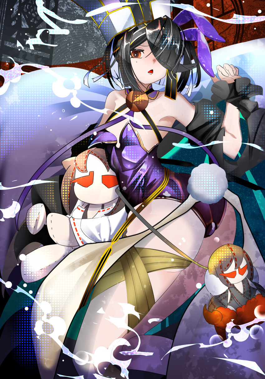 1girl absurdres adapted_costume animal_ears ass black_hair breasts brown_eyes commentary_request fake_animal_ears fake_tail fate/grand_order fate_(series) hair_over_one_eye hat highres kitsunebi44410 lady_yu_doll looking_at_viewer mole mole_under_eye open_mouth playboy_bunny rabbit_ears rabbit_tail short_hair small_breasts solo tail xu_fu_(fate) xu_fu_(third_ascension)_(fate)