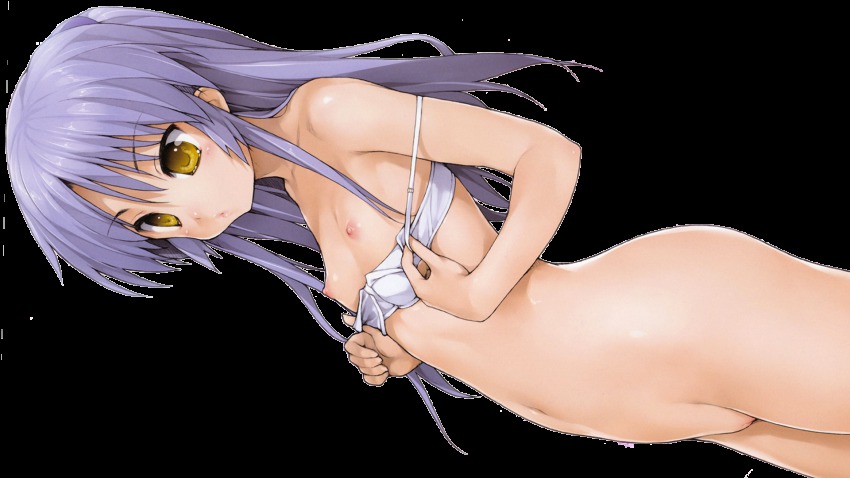 bad_tag 1girl angel_beats! bottomless bra breasts female_focus highres ishikei loli nipples pussy simple_background small_breasts solo tenshi_(angel_beats!) underwear undressing