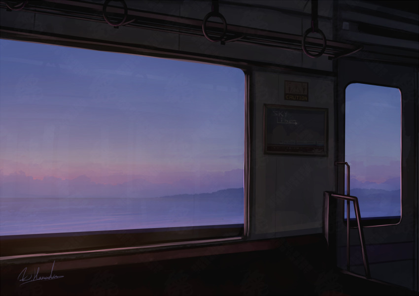 alu.m_(alpcmas) commentary_request hand_grip no_humans original scenery signature train_interior window