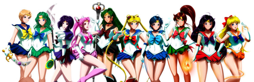 5girls absurdres adult_swim aged_up aino_minako arm_up back_bow bishoujo_senshi_sailor_moon bishoujo_senshi_sailor_moon_(first_season) bishoujo_senshi_sailor_moon_r bishoujo_senshi_sailor_moon_r:_the_movie bishoujo_senshi_sailor_moon_s bishoujo_senshi_sailor_moon_s_the_movie:_kaguya-hime_no_koibito bishoujo_senshi_sailor_moon_supers bishoujo_senshi_sailor_moon_supers_the_movie:_sailor_9_senshi_shuuketsu!_black_dream_hole_no_kiseki black_choker black_hair black_sailor_collar black_skirt blonde_hair blue_bow blue_bowtie blue_choker blue_eyes blue_hair blue_sailor_collar blue_skirt blunt_bangs boots bow bowtie breasts brooch brown_hair cameltoe chain chibi_usa choker circlet cleavage closed_mouth collarbone commentary commentary_request cone_hair_bun cowboy_shot crescent crescent_choker crescent_earrings deep_aqua_mirror double_bun earrings elbow_gloves electricity electrokinesis fire garnet_rod glint gloves gluteal_fold green_choker green_eyes green_hair green_sailor_collar green_skirt grimbyslayer hair_bobbles hair_bow hair_bun hair_ornament half_updo hand_mirror hand_on_own_chest hand_on_own_hip hand_up happy heart heart_brooch high_heel_boots high_heels highres hino_rei holding holding_chain holding_mirror holding_ofuda holding_staff holding_sword holding_wand holding_weapon jewelry kaiou_michiru kino_makoto knee_boots leg_up leotard leotard_peek light_smile lips lipstick long_hair looking_at_another looking_at_viewer maboroshi_no_ginzuishou magical_girl makeup medium_breasts meiou_setsuna miniskirt mirror mizuno_ami moon_stick_(sailor_moon) multiple_girls neptune_symbol ofuda open_mouth orange_choker orange_sailor_collar orange_skirt parted_bangs parted_lips pink_boots pink_bow pink_bowtie pink_choker pink_hair pink_sailor_collar pink_skirt pleated_skirt pointing pointing_up ponytail purple_boots purple_bow purple_eyes purple_hair purple_sailor_collar purple_skirt red_bow red_bowtie red_choker red_eyes red_lips red_sailor_collar red_skirt sailor_chibi_moon sailor_collar sailor_jupiter sailor_mars sailor_mercury sailor_moon sailor_neptune sailor_pluto sailor_saturn sailor_senshi sailor_senshi_uniform sailor_uranus sailor_venus short_hair silence_glaive simple_background single_hair_bun skirt smile space_sword staff standing star_(symbol) star_earrings sword ten'ou_haruka thick_thighs thigh_gap thighs tiara toei_company tomoe_hotaru toonami transformation_brooch_(sailor_moon) transparent_background tsukino_usagi twintails v venus_love_me_chain very_long_hair very_short_hair viz_media wand water wavy_hair weapon white_background white_gloves white_leotard yellow_bow yellow_bowtie