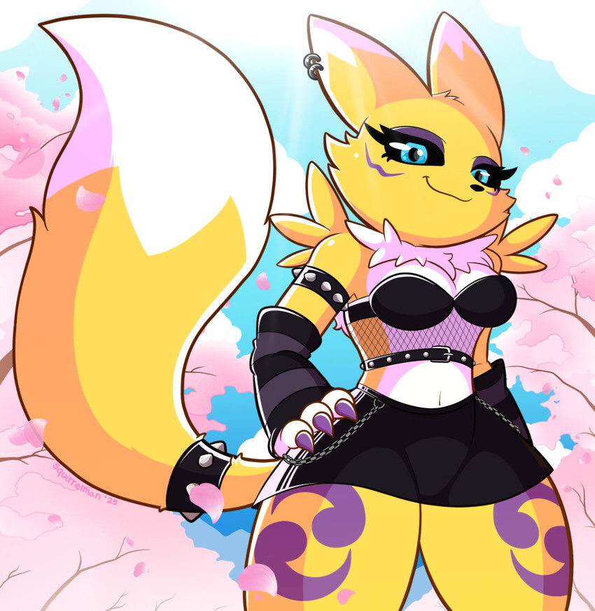 black_sclera colored_sclera digimon digimon_(creature) fox_girl fox_tail furry furry_female goth_fashion henry_squirrelman looking_at_viewer renamon smile tail