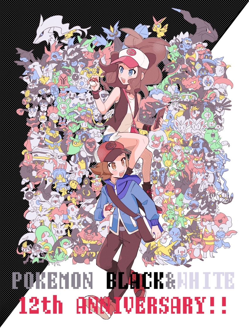 1boy 1girl :d absurdres accelgor alomomola amoonguss anniversary antenna_hair archen archeops audino axew bag basculin beartic beheeyem bisharp blitzle blue_jacket blue_shorts boldore bouffalant braviary brown_hair carracosta chandelure cinccino cobalion cofagrigus commentary_request conkeldurr copyright_name cottonee crustle cryogonal cubchoo darmanitan darumaka deerling deino_(pokemon) dewott drilbur druddigon ducklett duosion durant dwebble eelektrik eelektross elgyem emboar emolga escavalier excadrill exposed_pocket ferroseed ferrothorn foongus fraxure frillish galvantula garbodor gen_5_pokemon genesect gigalith golett golurk gothita gothitelle gothorita gurdurr hand_up hat haxorus heatmor herdier high_ponytail highres hilbert_(pokemon) hilda_(pokemon) hime_(himetya105) holding holding_poke_ball hood hood_down hooded_jacket hydreigon jacket jellicent joltik karrablast keldeo klang klink klinklang krokorok krookodile kyurem lampent landorus larvesta leavanny legendary_pokemon liepard lilligant lillipup litwick long_hair long_sleeves looking_to_the_side mandibuzz maractus meloetta mienfoo mienshao minccino munna musharna mythical_pokemon nintendo open_clothes open_mouth open_vest oshawott palpitoad panpour pansage pansear pants patrat pawniard petilil pidove pignite pink_bag poke_ball poke_ball_(basic) poke_ball_print pokemon pokemon_bw ponytail purrloin red_footwear red_hat reshiram reuniclus roggenrola rufflet samurott sandile sawk sawsbuck scolipede scrafty scraggy seismitoad serperior servine sewaddle shelmet shirt shoes shorts shoulder_bag sidelocks sigilyph simipour simisage simisear smile snivy solosis stoutland stunfisk swadloon swanna swoobat teeth tepig terrakion throh thundurus timburr tirtouga tornadus tornadus_(incarnate) tranquill trubbish tympole tynamo unfezant upper_teeth_only vanillish vanillite vanilluxe venipede vest victini virizion volcarona vullaby watchog whimsicott whirlipede white_shirt woobat wristband yamask zebstrika zekrom zoroark zorua zweilous