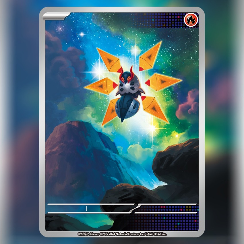 card_(medium) cloud commentary company_name copyright_name copyright_notice detached_wings english_commentary floating fmu full_body iron_moth night nintendo no_humans non-humanoid_robot official_art outdoors pokemon pokemon_(creature) pokemon_card pokemon_focus pokemon_tcg robot robot_animal sky solo star_(sky) starry_sky textless_version third-party_source trading_card wings