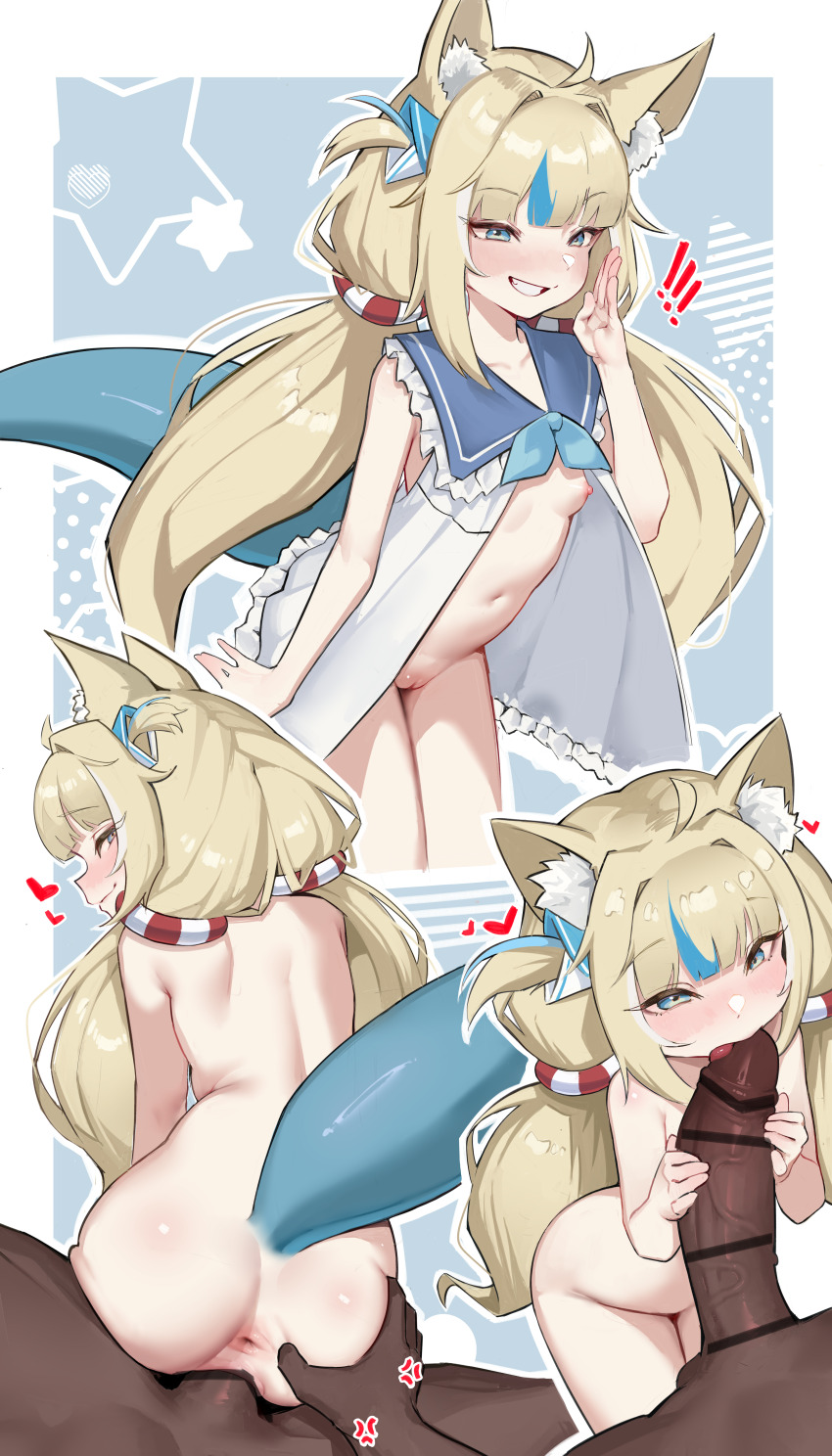1boy 1girl 2025 absurdres age_difference animal_ears anus ass bar_censor blonde_hair blue_eyes blush breasts cat_ears censored dark-skinned_male dark_skin dress erection fellatio female_focus fins fish_tail grabbing_another's_ass groping hetero highres huge_filesize indie_virtual_youtuber interracial large_penis legs loli long_hair long_twintails looking_at_penis multiple_views navel nipples nottoauru ohwl open_clothes open_dress oral penis pussy reverse_cowgirl_position sameko_saba sex small_breasts smile stomach straddling tagme tail thighs twintails vaginal virtual_youtuber