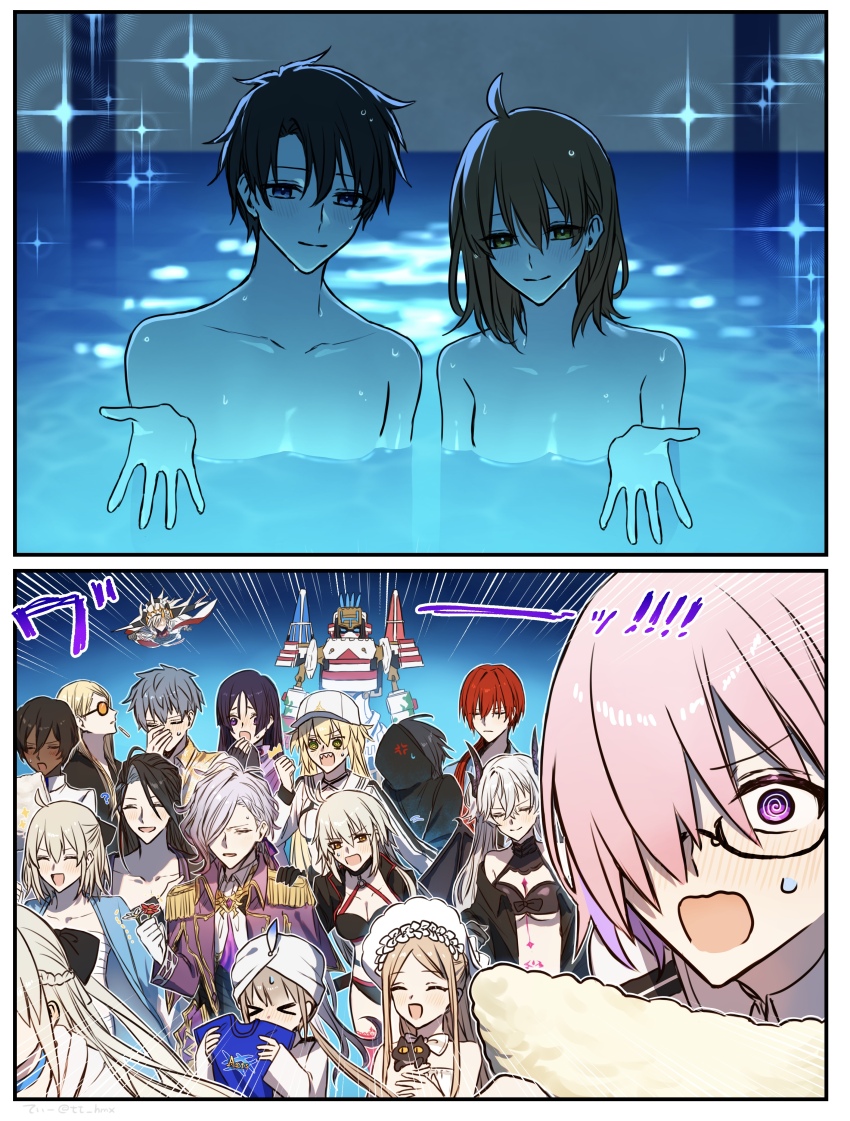 6+boys 6+girls abigail_williams_(fate) abigail_williams_(swimsuit_foreigner)_(fate) abigail_williams_(swimsuit_foreigner)_(third_ascension)_(fate) absurdres anger_vein arjuna_(fate) artoria_caster_(fate) artoria_caster_(swimsuit_berserker)_(first_ascension)_(fate) artoria_pendragon_(fate) baseball_cap bikini black-framed_eyewear black_hair blonde_hair blue_eyes blush captain_nemo_(fate) chainsaw_man character_request commentary_request dark-skinned_male dark_skin demon_girl demon_horns edmond_dantes_(fate) fate/grand_order fate_(series) fujimaru_ritsuka_(female) fujimaru_ritsuka_(male) glasses grey_hair hair_over_one_eye hat highres hood hood_up horns i'll_teach_you_everything_(chainsaw_man) jeanne_d'arc_alter_(fate) jeanne_d'arc_alter_(swimsuit_berserker)_(fate) lilith_(fate) looking_at_viewer mash_kyrielight minamoto_no_raikou_(fate) morgan_le_fay_(fate) multiple_boys multiple_girls nemo_(fate) nemoto_hina nude oberon_(fate) official_alternate_costume okita_souji_(fate) olga_marie_animusphere one_eye_covered orange_eyes orange_hair partially_submerged pink_eyes pink_hair ponytail reaching reaching_towards_viewer red_hair saitou_hajime_(fate) scene_reference smile sunglasses swimsuit tezcatlipoca_(fate) tt_hmx twintails u-olga_marie u-olga_marie_(second_ascension) water white_hat