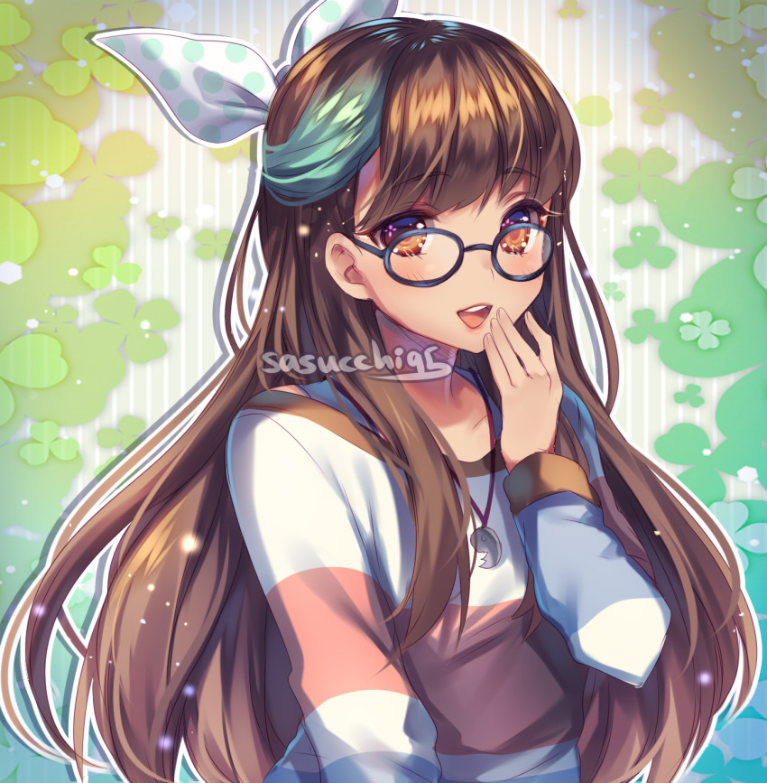 Anime girl brown hair brown eyes glasses