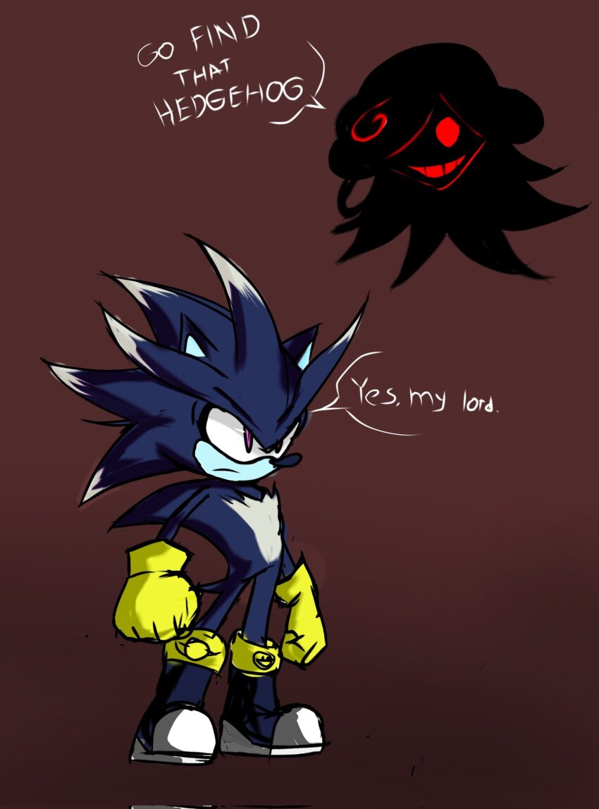 1boy 1girl aged_up black_boots blue_fur blue_skin boots colored_skin commentary english_commentary full_body furry furry_male gloves hair_over_one_eye hedgehog_boy highres mashkiel original purple_eyes sage_(sonic) sonic_(series) sonic_frontiers yellow_gloves