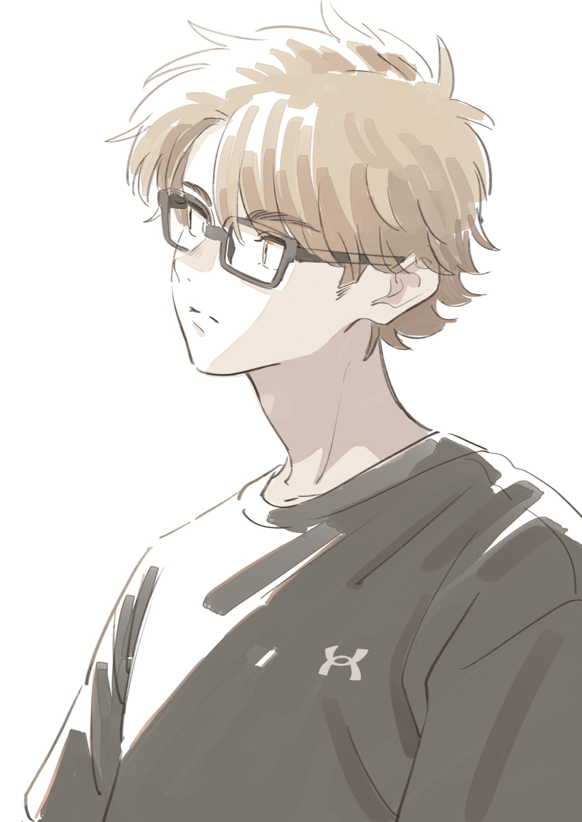 1boy ace_of_diamond black-framed_eyewear brown_eyes brown_hair dangomochi2 glasses highres male_focus miyuki_kazuya short_hair solo upper_body white_background