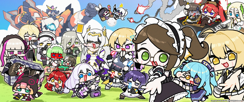 2boys :3 absurdres ahoge alcohol amplifier angry animal_ear_fluff animal_ear_hairband animal_ears animal_hood apron aqua_hair armband bag barber beer beer_mug bell black_hair black_lilith_(last_origin) blazer blind_princess_(last_origin) blindfold blonde_hair blue_eyes blue_hair blunt_bangs boryeon_(last_origin) breasts brown_hair cat_girl cellphone cerestia_of_life chasing chibi chii_aruel cleavage coffin colored_inner_hair commentary_request constantia_s2 crossover cup dc_(makezzal) dhana_opini dog_ears dog_girl dress elbow_gloves electric_guitar ephnel erwin_arclight eternity_(last_origin) eyepatch fake_animal_ears fang fingerless_gloves fleeing food frilled_skirt frills glasses gloves green_eyes grey_hair guitar gun hair_between_eyes hairband haru_estia hat highres holding holding_gun holding_lightstick holding_weapon hood instrument iris_yuma jacket korean_commentary korean_text large_breasts last_origin laurel_crown laurels lee_nabi lightstick lily_bloomerchen long_hair looking_at_viewer low_twintails lrl_(last_origin) maid maid_apron maid_headdress may_of_doom mochitsuki moon mug multicolored_hair multiple_boys multiple_girls neck_bell necktie official_alternate_costume one_side_up orange_eyes own_hands_together parted_bangs phone pie pink_hair pleated_skirt ponytail purple_eyes purple_hair rampart_(last_origin) reaching reaching_towards_viewer red_eyes red_hair revealing_clothes rocket rosca sailor_dress sailor_hat satchel school_uniform short_hair skirt smartphone smiley_face soulworker stella_unibell striped_clothes striped_thighhighs sweatdrop teacup thighhighs tongue tongue_out twintails two-tone_hair two_side_up vargr_(last_origin) very_long_hair weapon wide-eyed wolf_ears wolf_girl