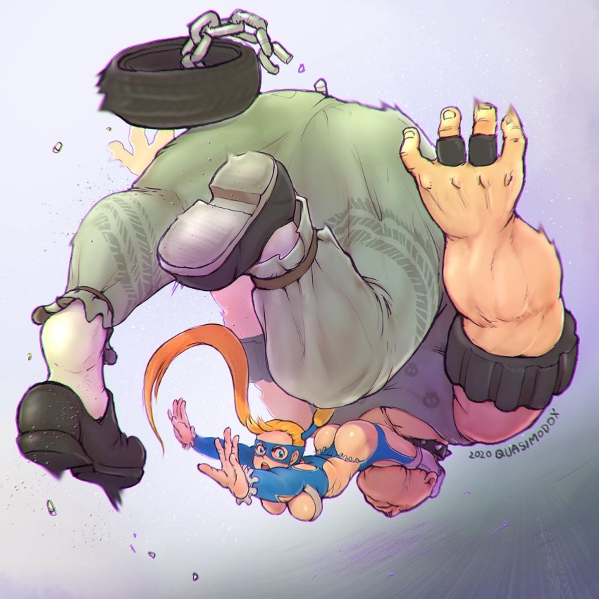 1boy 1girl abigail_(final_fight) armlet ass blue_eyes breasts collar final_fight full_body height_difference highres jewelry large_breasts leotard long_hair mixed_wrestling quasimodox rainbow_mika ring size_difference spiked_collar spikes street_fighter street_fighter_v tank_top thong_leotard twintails wrestler wrestling wrestling_mask wrestling_outfit